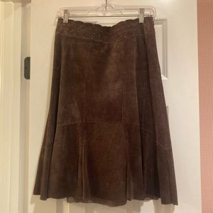 CAbi Skirt | Leather Suede Flare Brown Midi Skirt